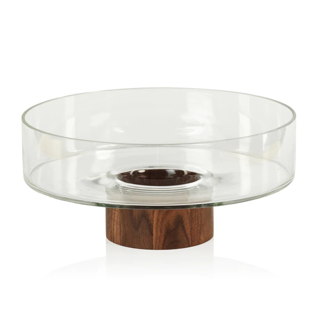 West Indies Glass Bowl on Walnut Wood Base