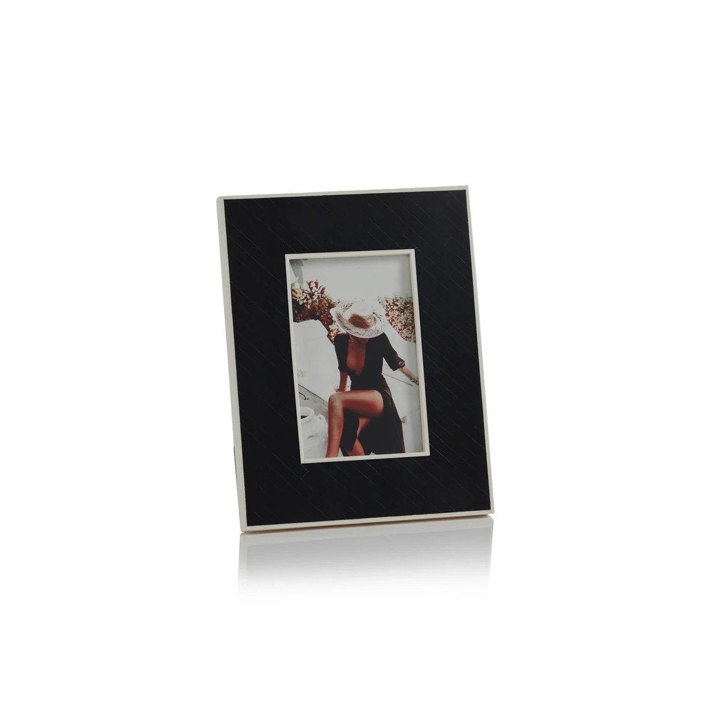 Black Bone Inlay Design Photo Frame with White Inner Border