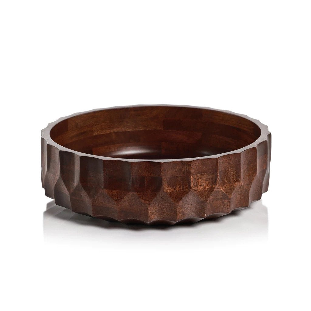 Carved Mango Wood Bowl - Walnut Finish