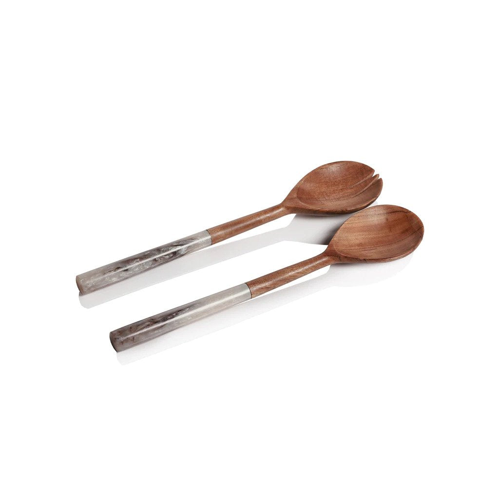 Mango Wood Salad Server Set with Taupe Resin Handles