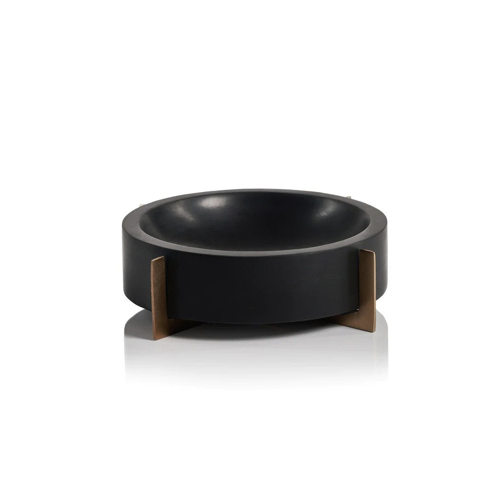 Nairobi Black Marble Bowl on Metal Base - Black and Gold
