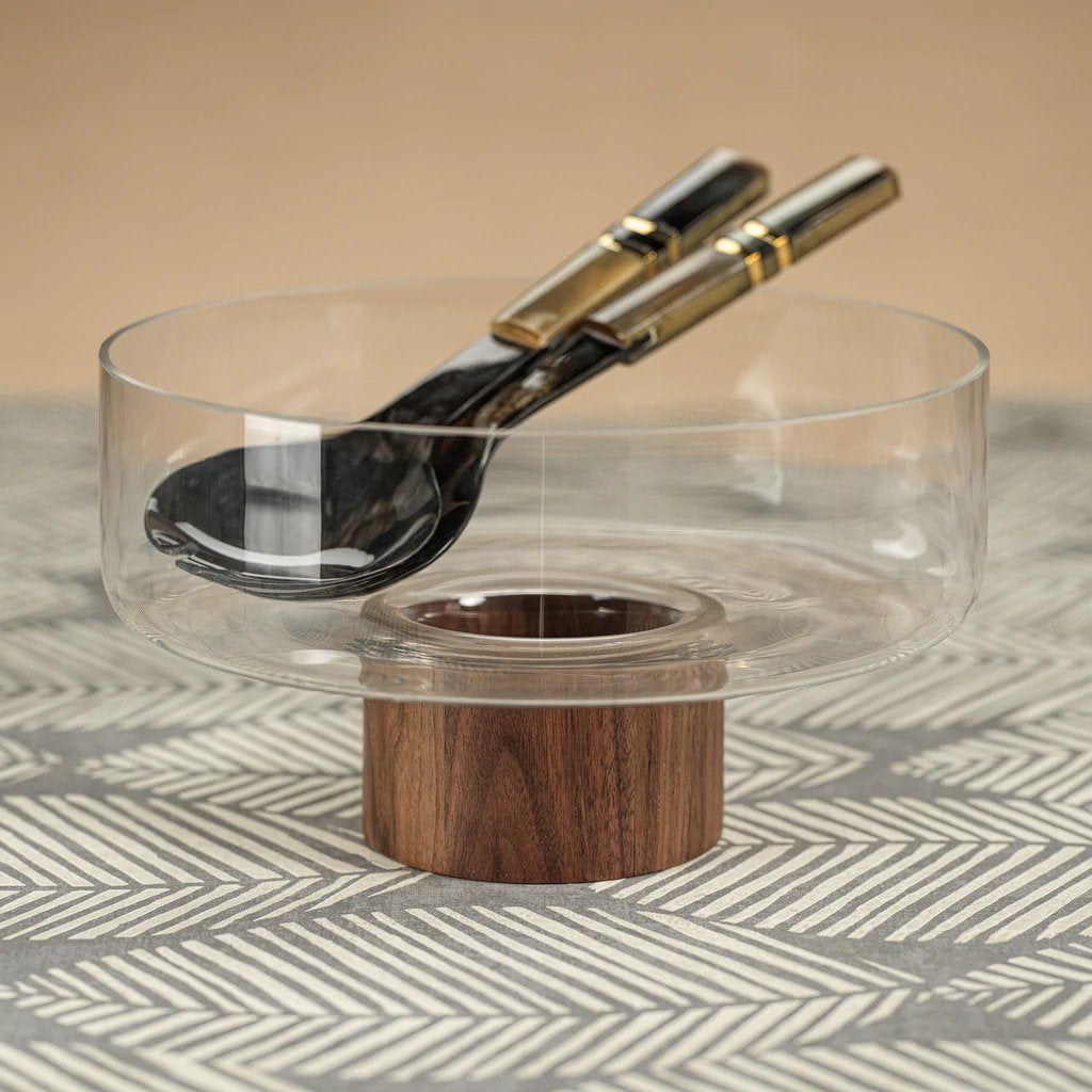 West Indies Glass Bowl on Walnut Wood Base