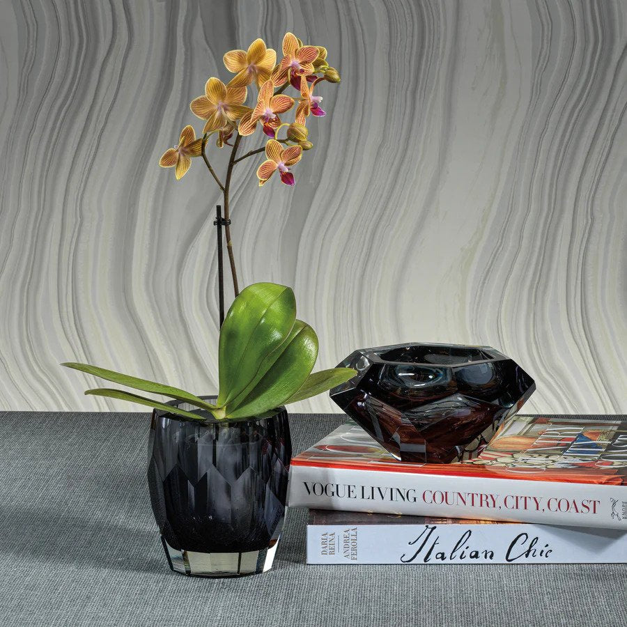 La Bohème Handmade Polished Cut Glass Bowl - Smoke