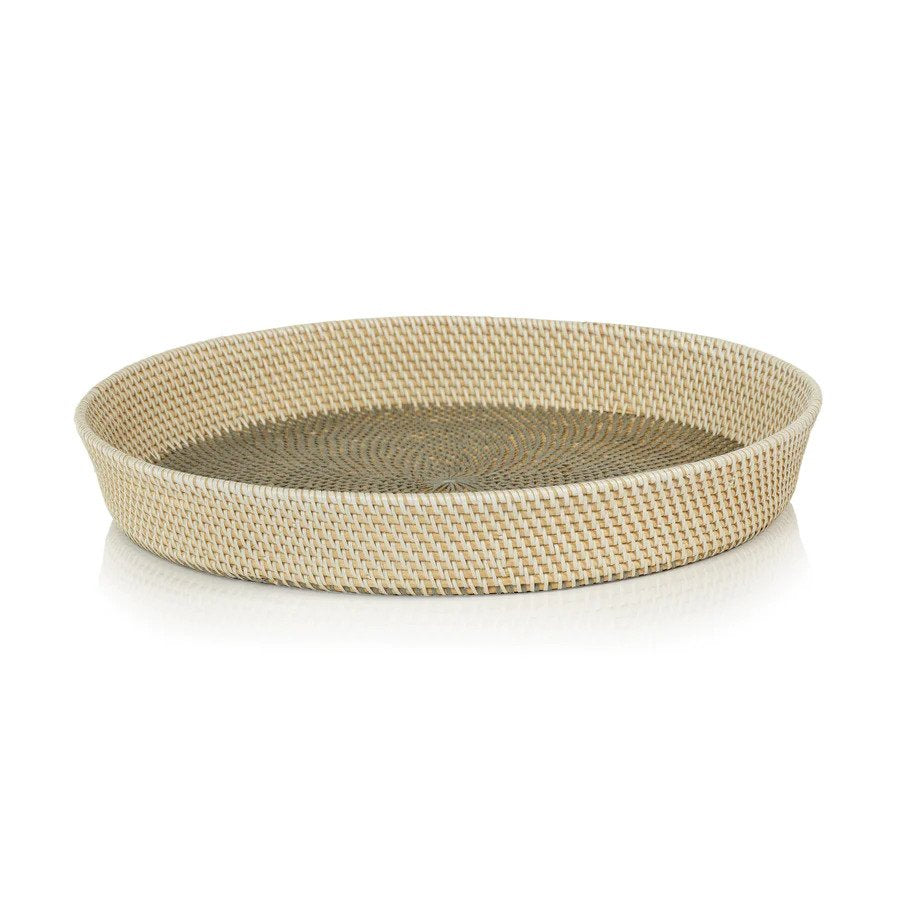 Catalina Tonal Rattan Serving Tray - White, Natural and Gray