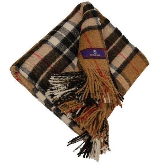 Highland Tartan Tweed Merino Wool Throw - Camel Thompson