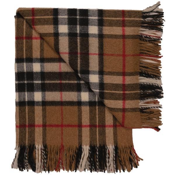 Highland Tartan Tweed Merino Wool Throw - Camel Thompson