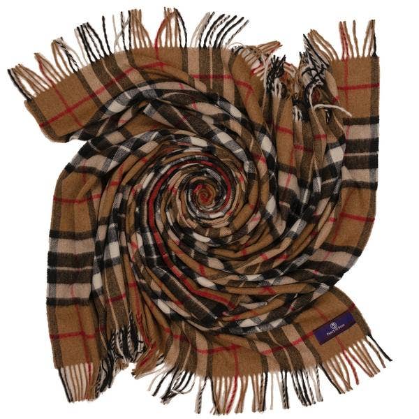 Highland Tartan Tweed Merino Wool Throw - Camel Thompson