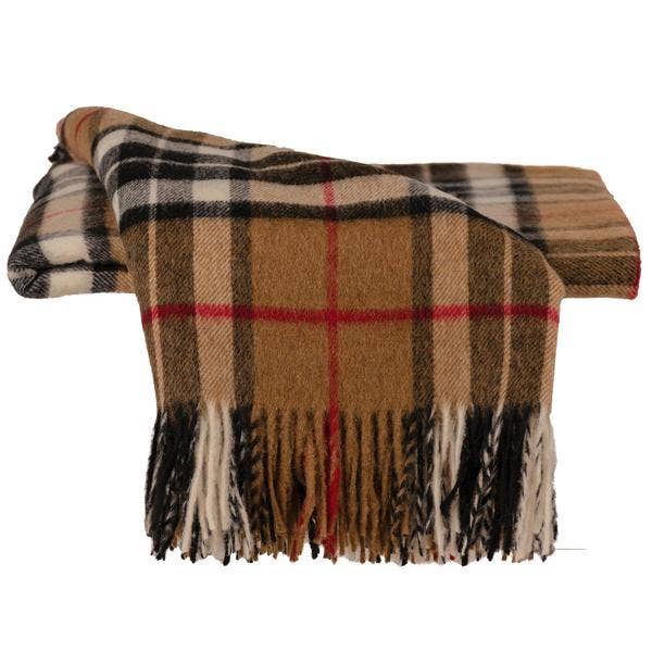 Highland Tartan Tweed Merino Wool Throw - Camel Thompson