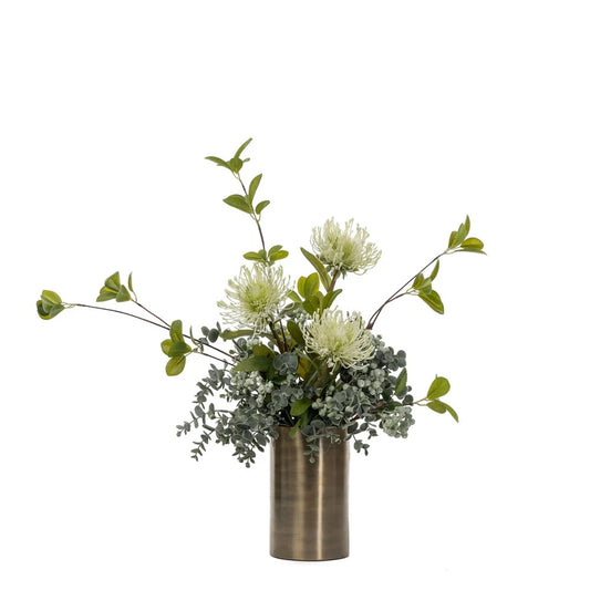 Mum and Greenery Arrangement in Taryn Cylinder Vase