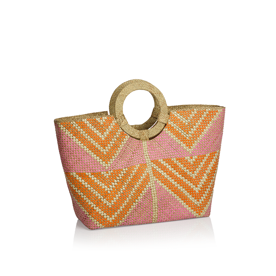 Beach Tote Bag with Ring Handle and zip closure- Geometric pattern