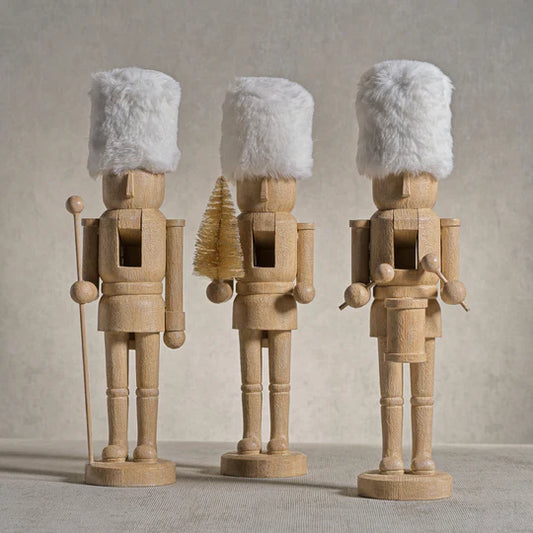 Resin Nutcrackers with Fur Hats Set of Three