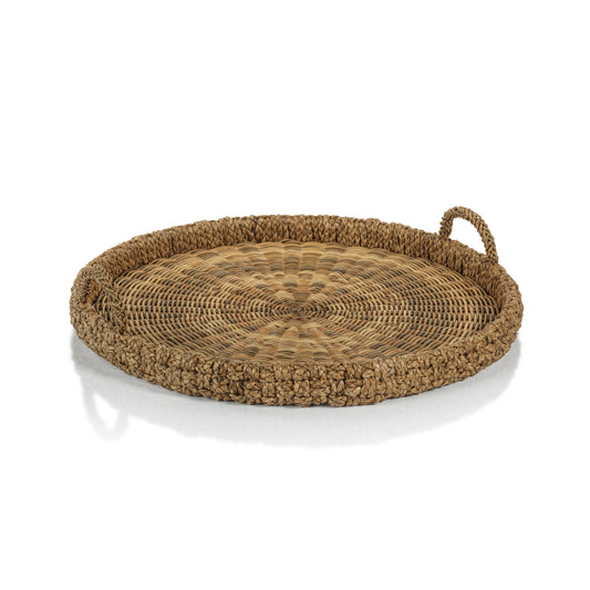 Braided Seagrass Round Tray with Glass Insert