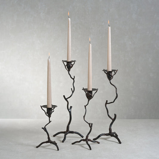 Twig Design Wrought Iron Candle Holder - Rust - Various Heights Available