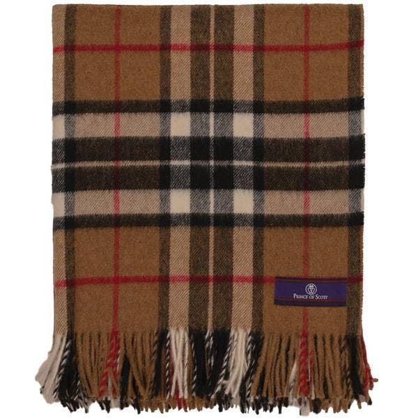 Highland Tartan Tweed Merino Wool Throw - Camel Thompson