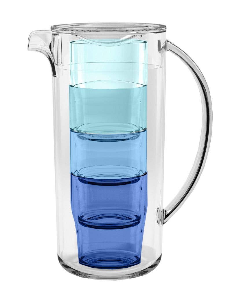 Simple Stacked Nested Pitcher Set, 4 Assorted Color Glasses