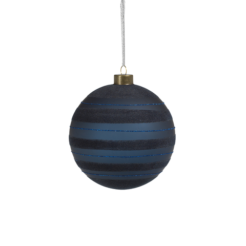 Blue Flocked Stripped Ornament 4"