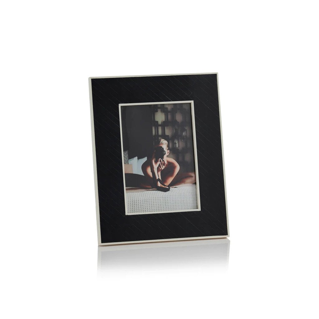 Black Bone Inlay Design Photo Frame with White Inner Border