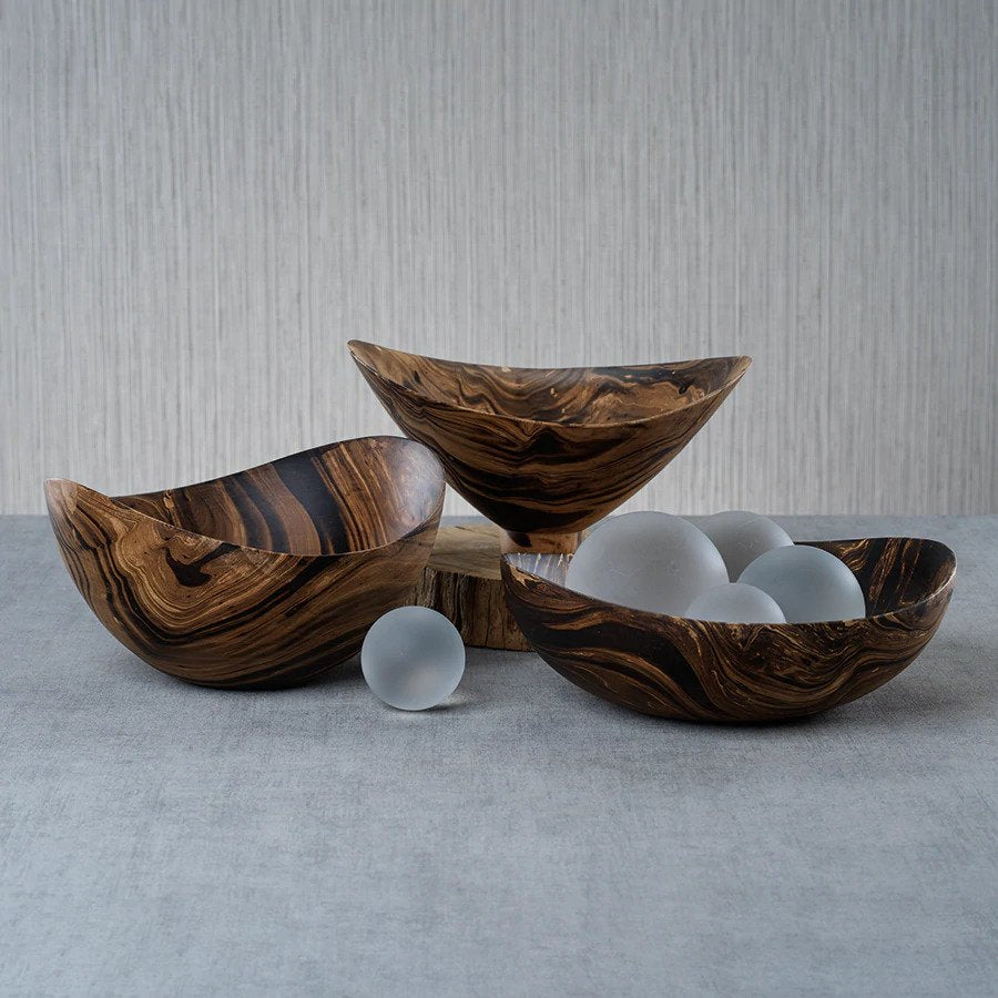Mango Wood Marbleized Bowl - Footed Butterfly