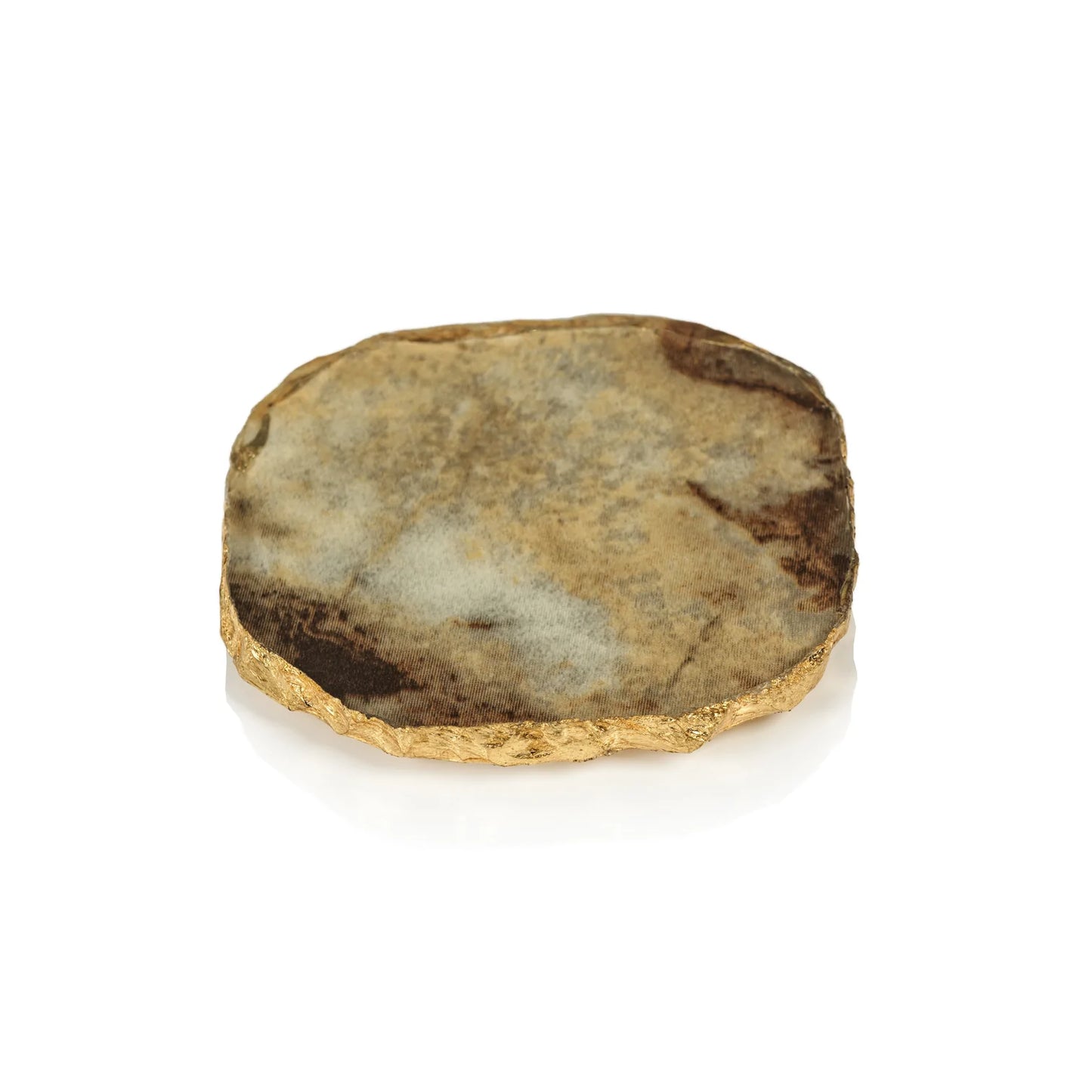 Agate Marble Glass Coaster with Gold Rim - Brown Tone