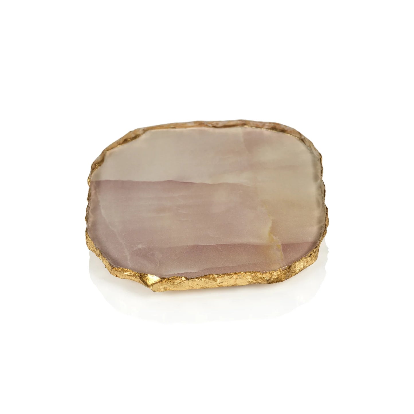 Agate Marble Glass Coaster with Gold Rim - Pink Tone