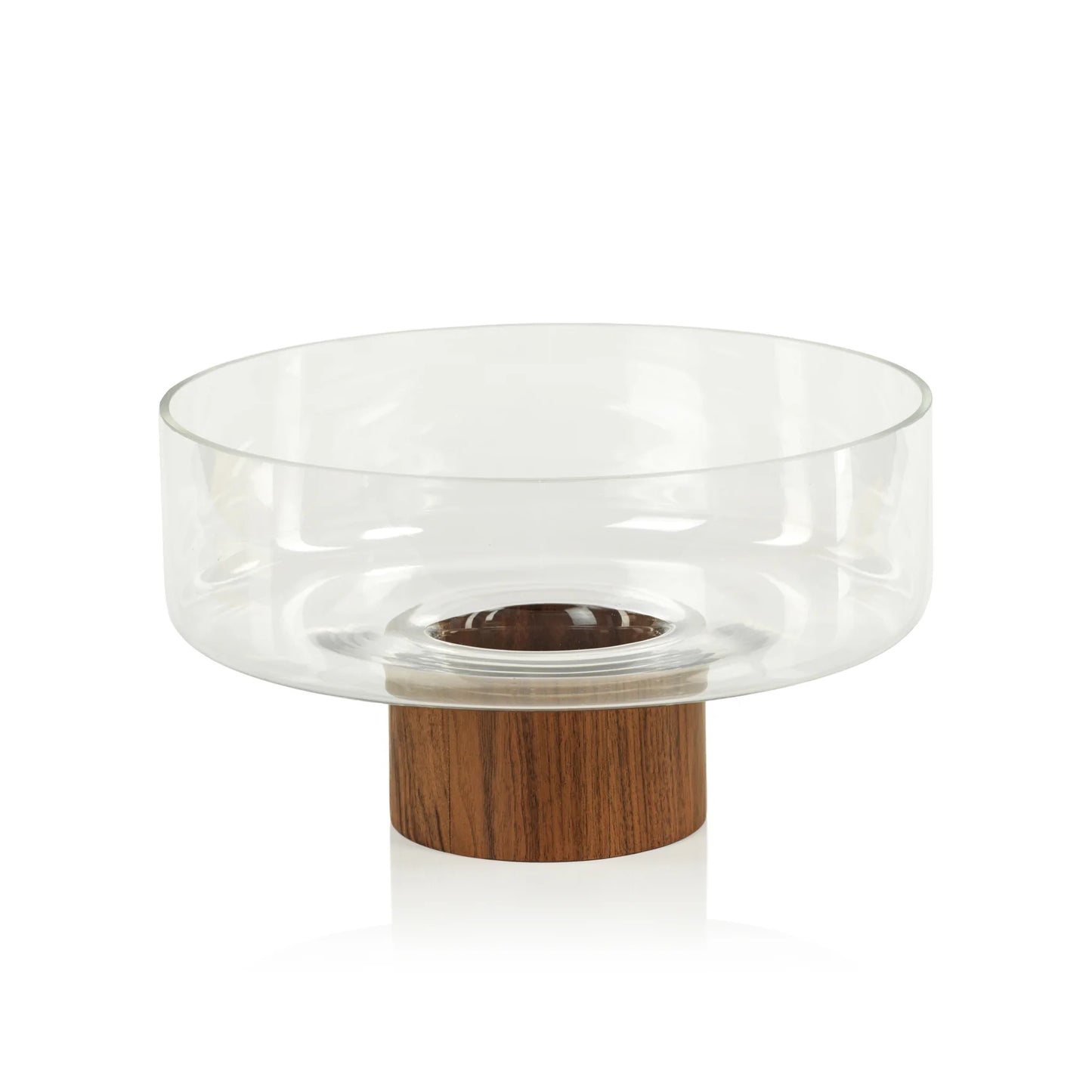 West Indies Glass Bowl on Wood Base- Medium