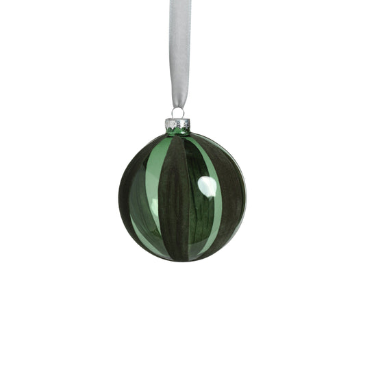 Flocked Green Glass Ornament  4"