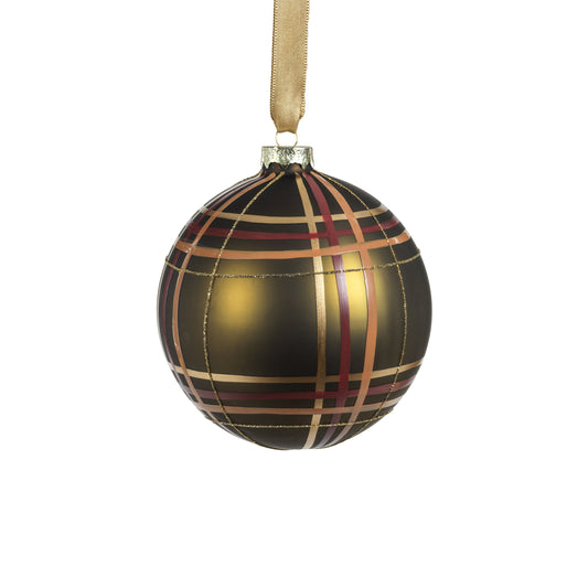 Plaid Metallic Glass Ball Ornament 4.75. Green