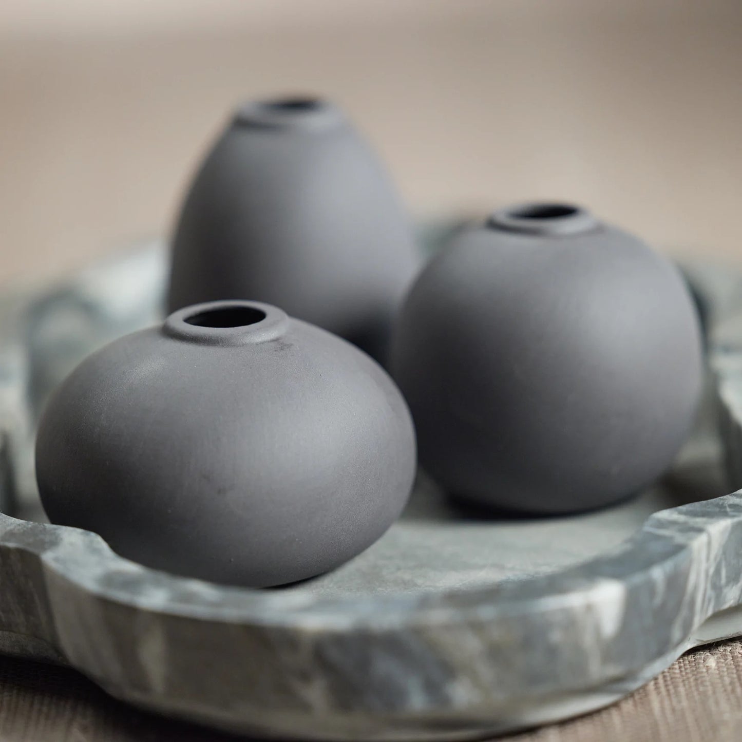 Tresco Clay Bud Vases - Three Assorted Sizes - Matt Charcoal