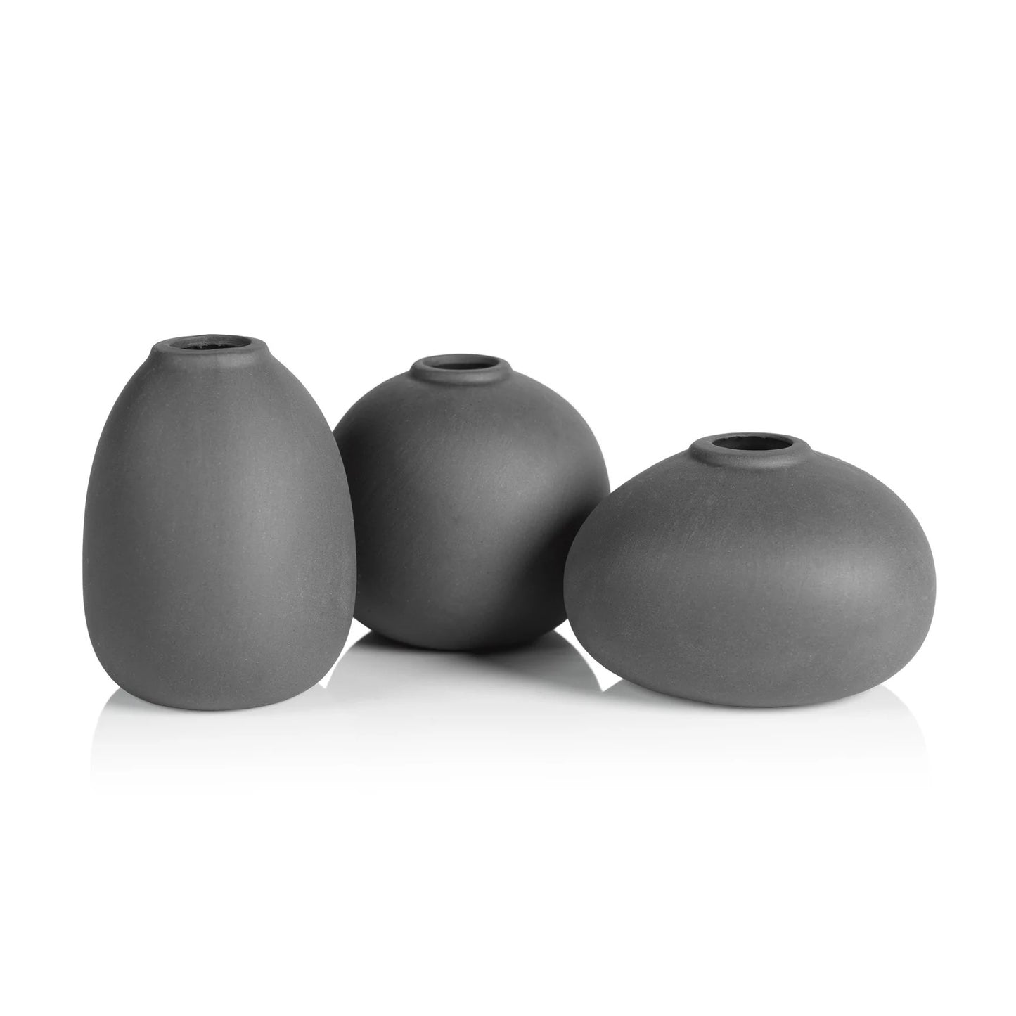 Tresco Clay Bud Vases - Three Assorted Sizes - Matt Charcoal