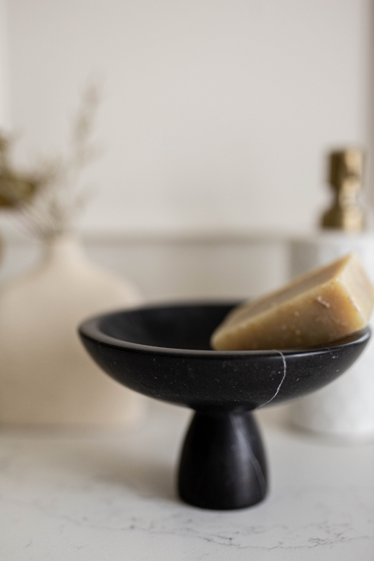 Marble Black Stone Bowl Pedestal Sm