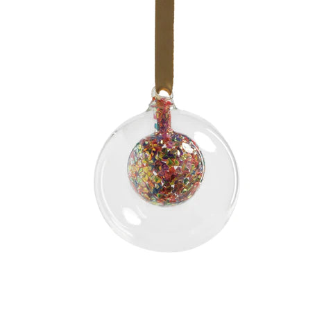 Double Glass Sequin Ball Ornament Multicolored